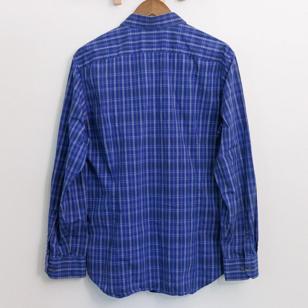 Banana Republic Mens Slim Fit Blue Plaid Long Sleeve Button Down Shirt Large